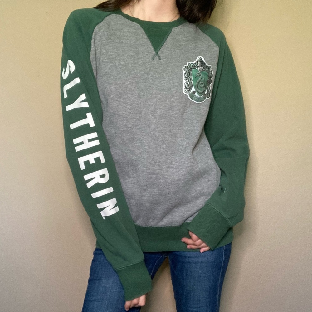 Slytherin Women's Green and Gray Crew Neck Sweater